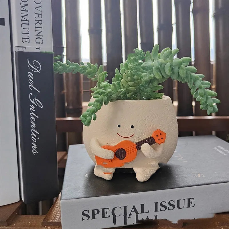 Ukulele-shaped resin succulent flower pot in decorative style for office or study table