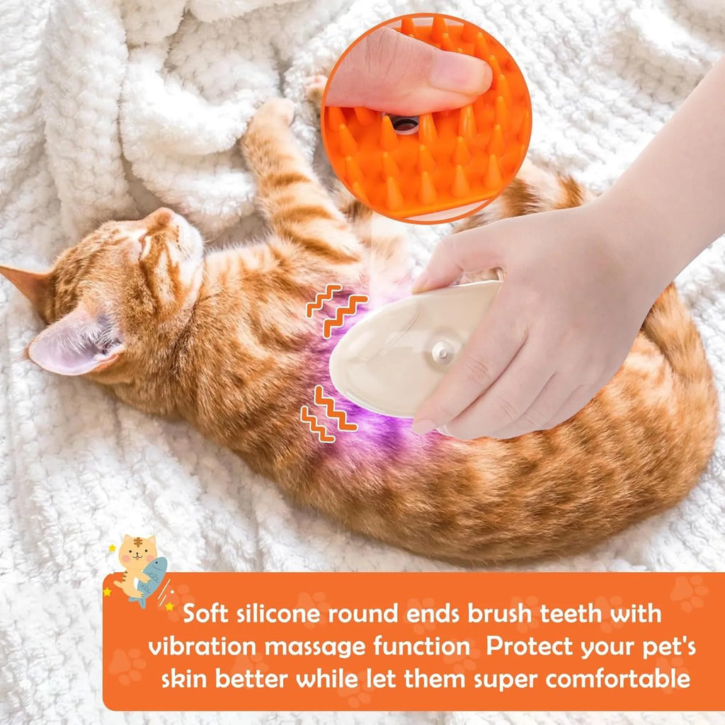 Yellow cat steam brush with silicone head and ringworm detector lamp for pet grooming