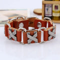 Handmade leather bracelet with retro geometric letter connection design in black colour option