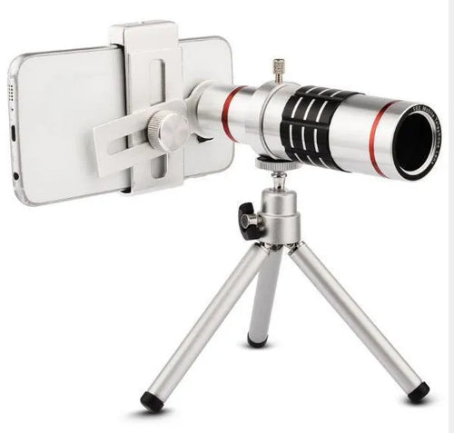 White 18x zoom optical telescope lens with 31mm diameter and black focus ring on neutral background