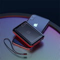 Square black wireless fast charge power bank with LED display showing battery percentage