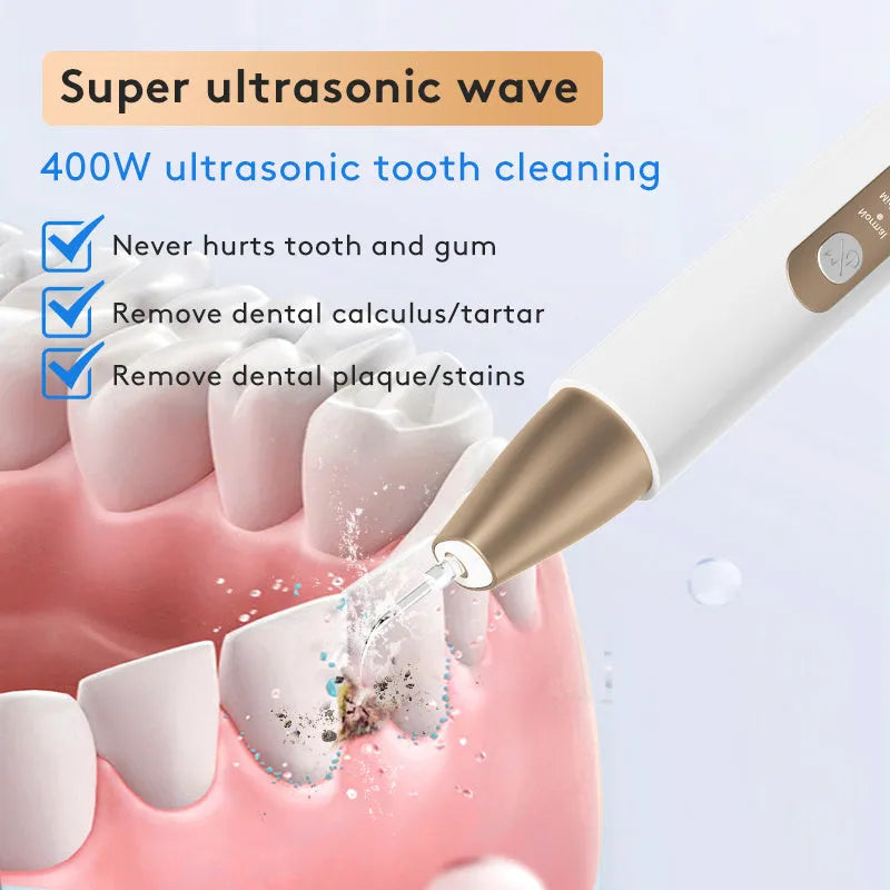 Gold ultrasonic tooth cleaner for stain and tartar removal oral care device