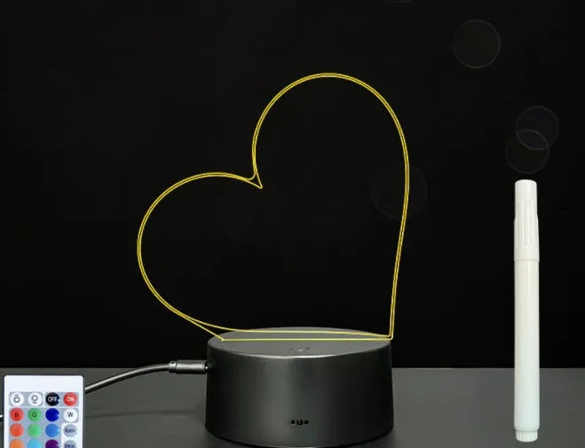Black crack finish acrylic message board LED night light with remote control and stylus on desk