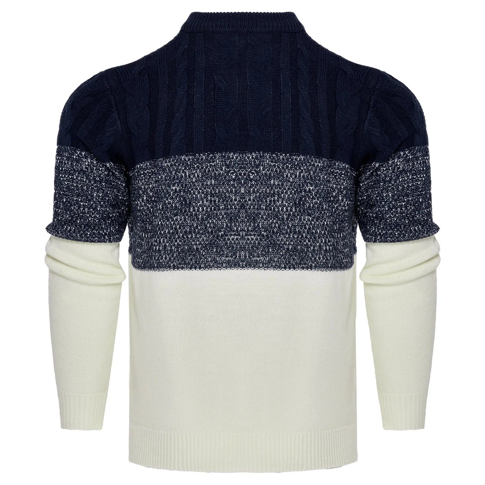 Men's grey knitted pullover sweater with ribbed cuffs and hem on a hanger