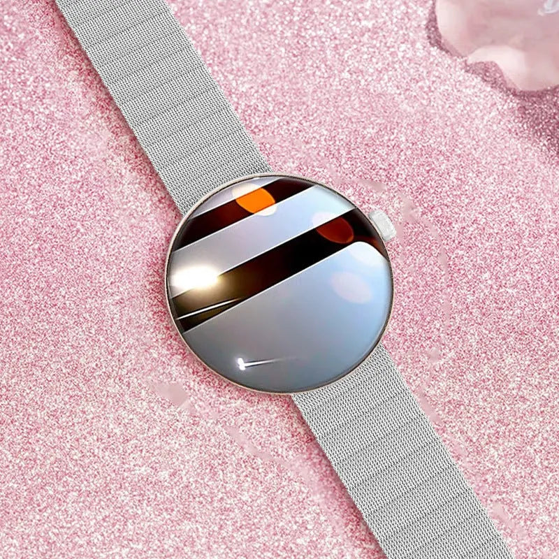 Smart watch with colour touch screen display and metal strap on wrist