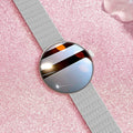 Smart watch with colour touch screen display and metal strap on wrist