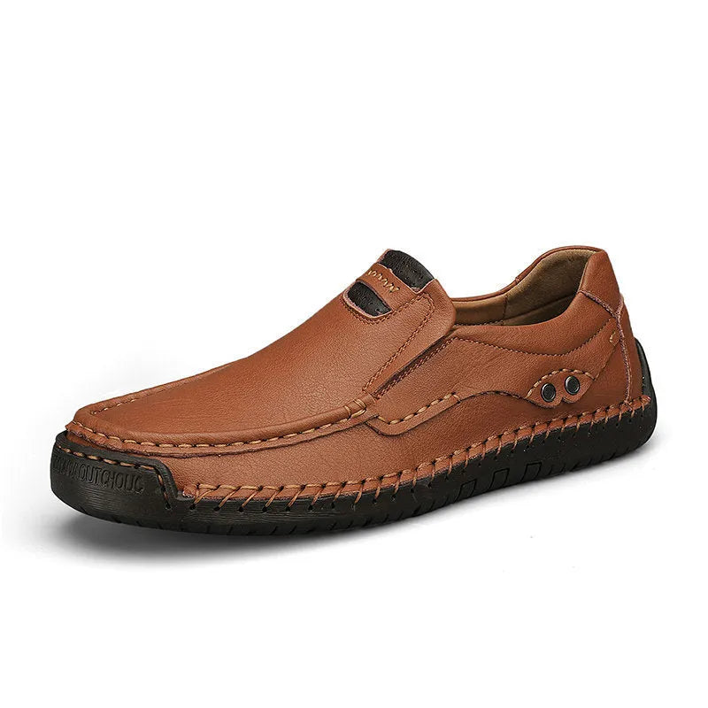 Large size handmade stitching men's leather shoes outdoor flat heel rubber sole