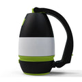 Black green multifunctional LED table lamp showing adjustable head and USB charging port