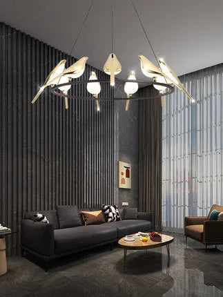 Modern aluminium alloy and iron chandelier ceiling light with adjustable suspension.