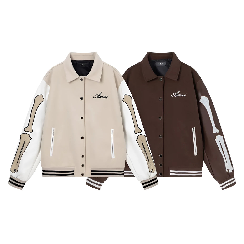 Embroidered woolen jacket with bone motif in apricot colour showing cotton fabric construction