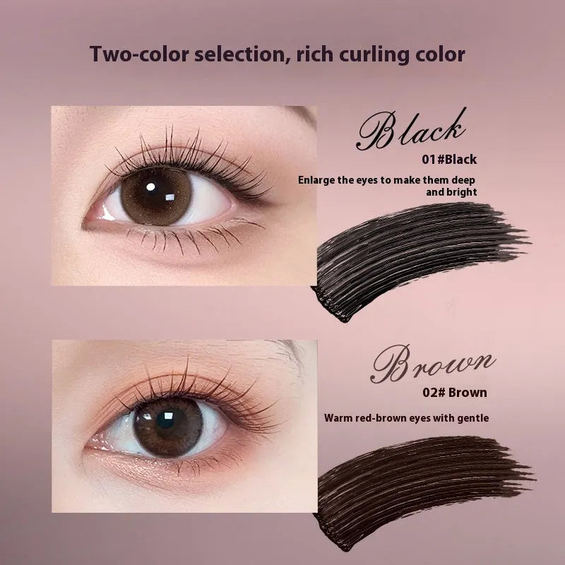 Long curling mascara tube showing black and brown colour options