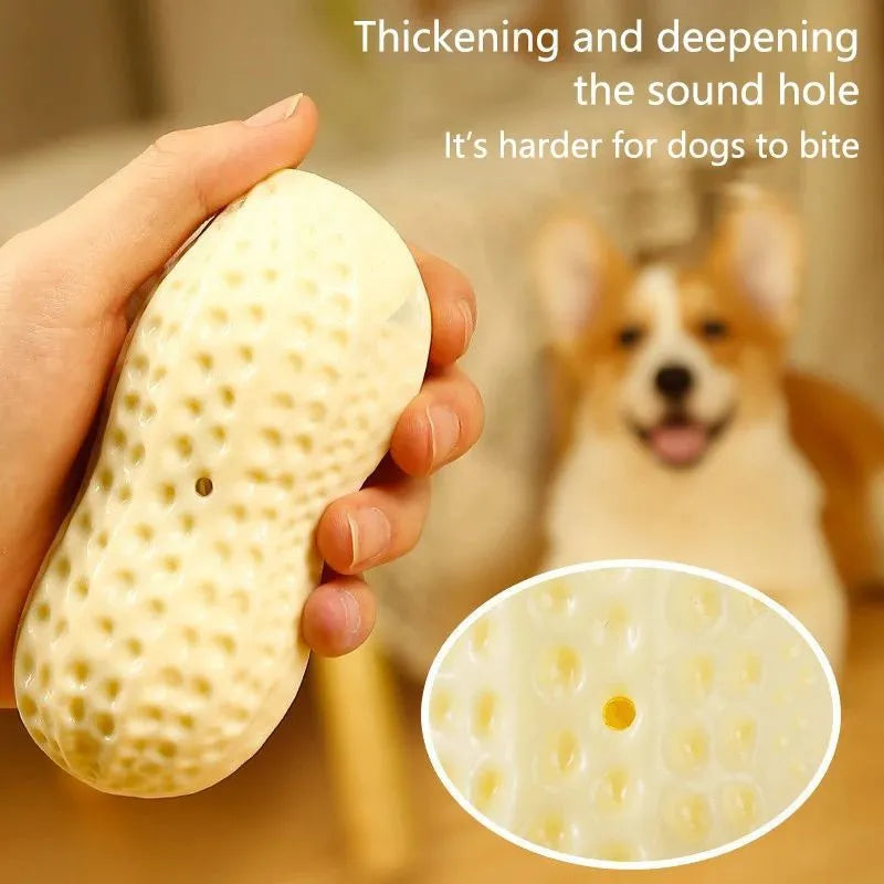 Yellow rubber vinyl dog toy for small dogs with elastic chew and sound feature