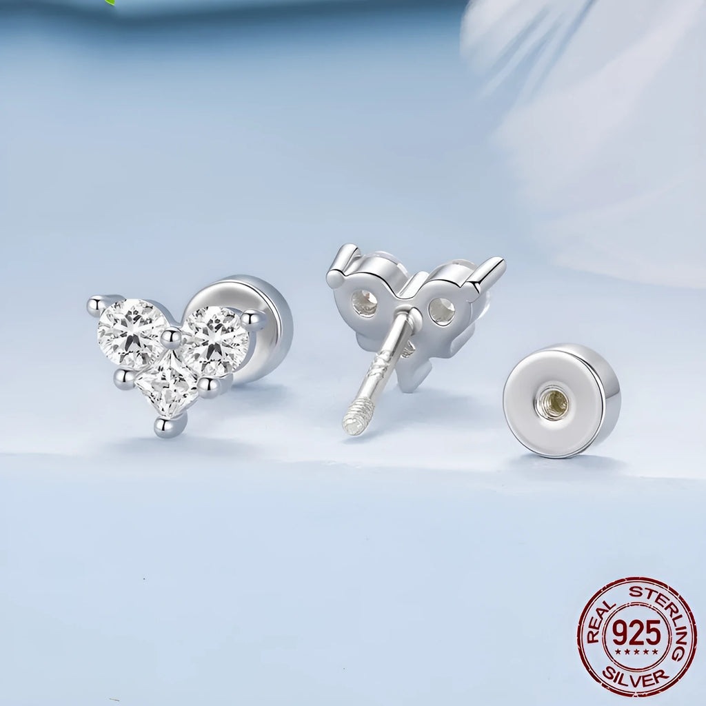 Heart-shaped cubic zirconia ear stud in S925 sterling silver with electroplated finish, colour BSE1227