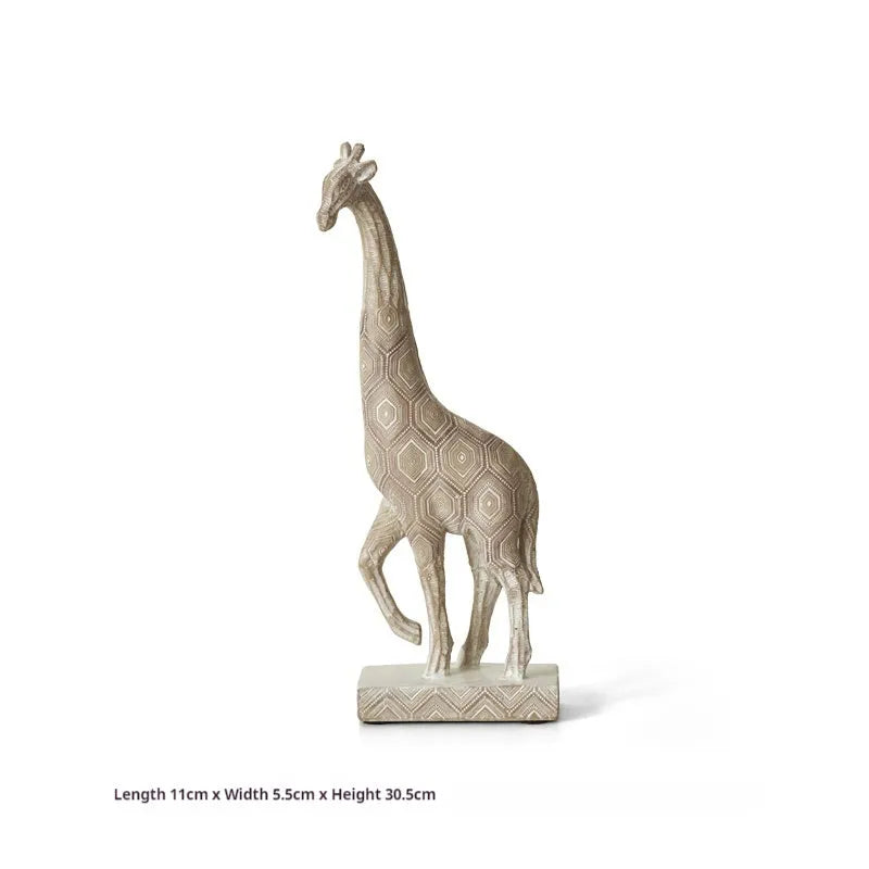 Wood colour European style resin giraffe ornament measuring 30.5 cm tall.