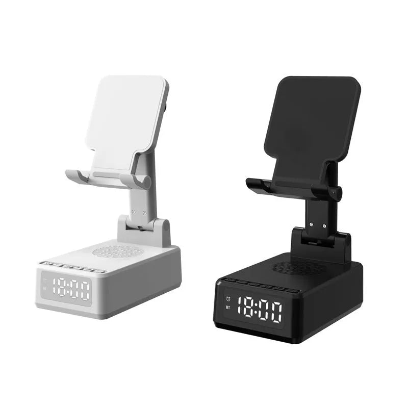 Multi-function desktop bracket with wireless charger and Bluetooth speaker in black
