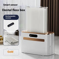 Intelligent induction automatic dental floss box in dark grey, gold, or light grey with rechargeable battery.