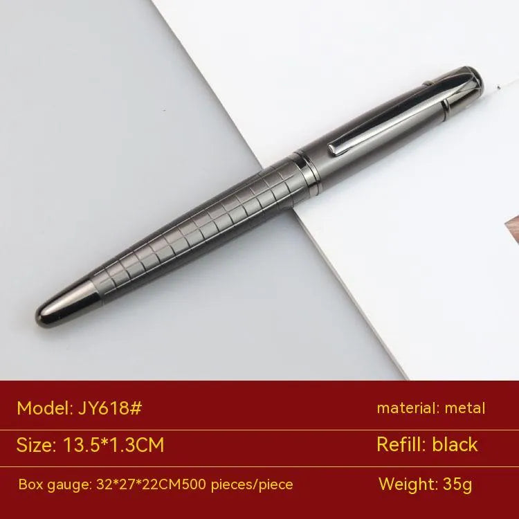 Gun grey metal rollerball pen shown with black and blue ink refill options