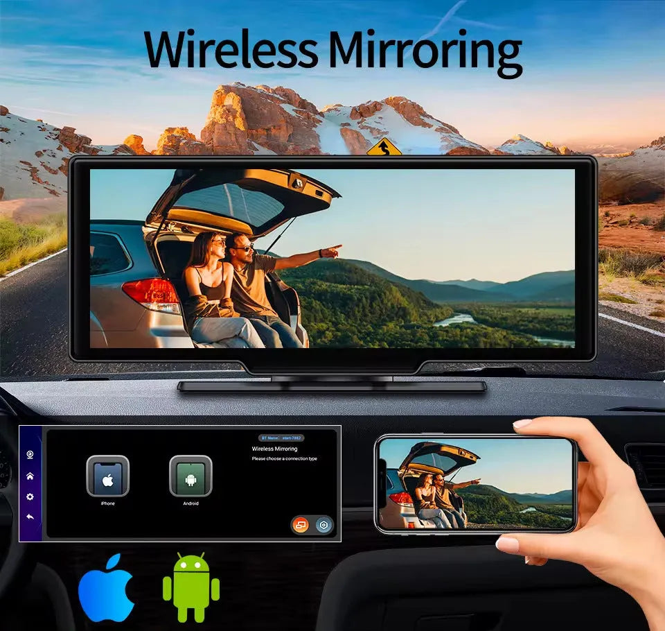 Black plastic 10.26 inch car LCD touch screen with intelligent wireless connection and inverted image support