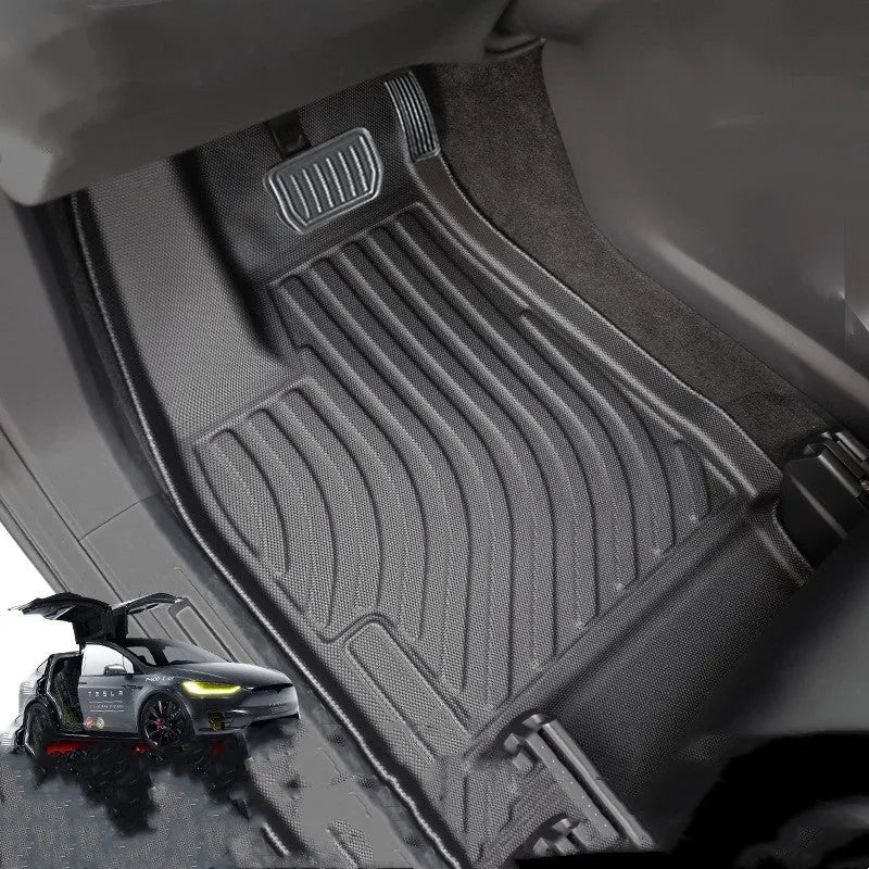 Tesla Model X waterproof TPE rubber car foot mats with left and right rudder pedal design