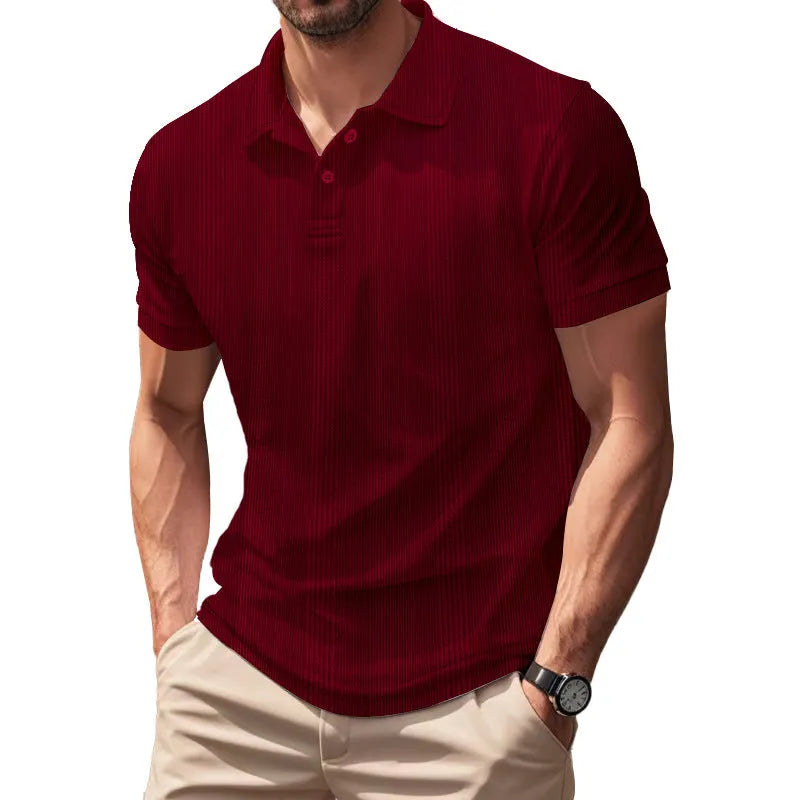 Men's polo shirt short sleeve simple British style collar t-shirt in light gray loose fit