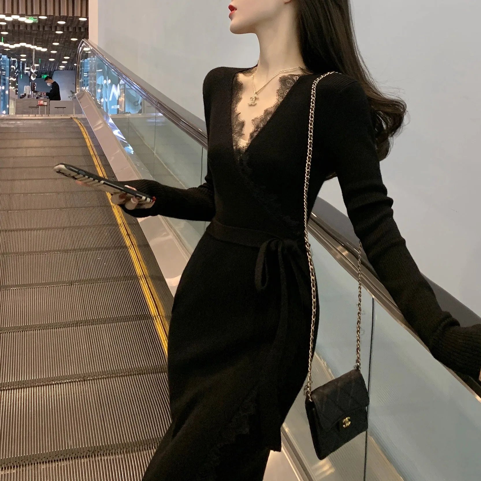 Black women's slim-fit princess dress style skirt on a hanger.