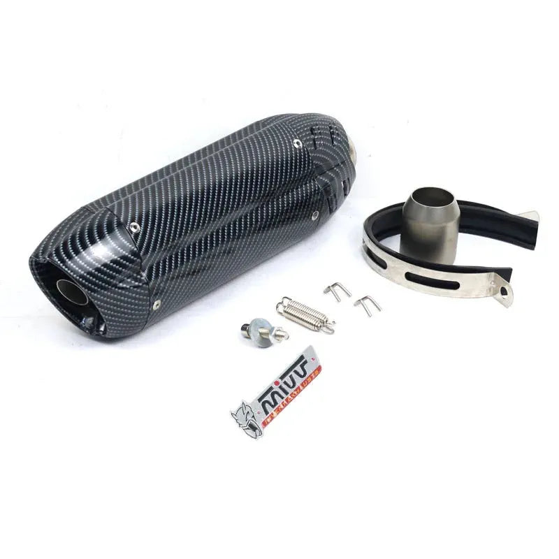 Stainless steel small hexagonal motorcycle exhaust pipe modification with muffler, showing 51mm connection.
