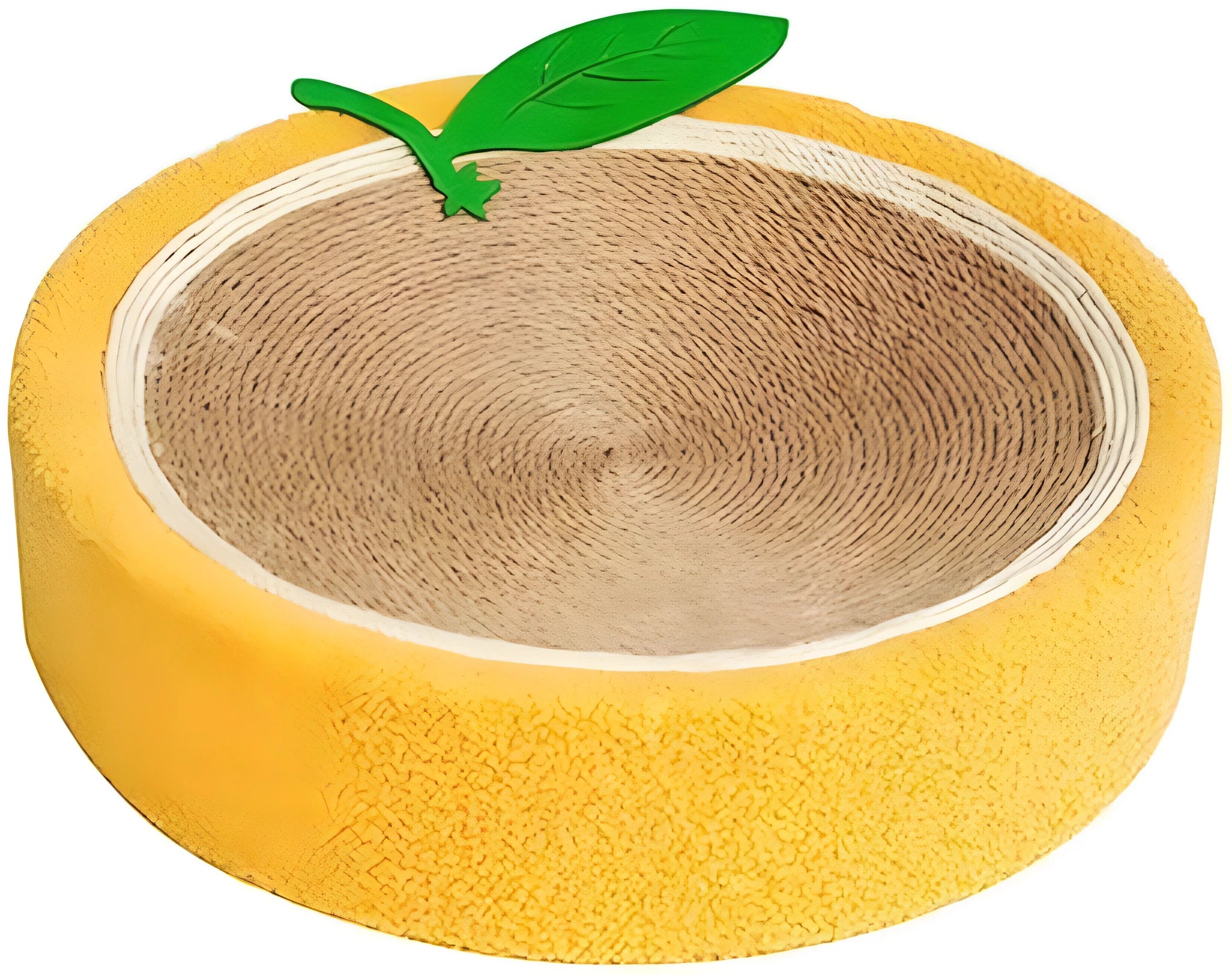 Yellow round sisal cat scratching board with concave centre for small breed cats