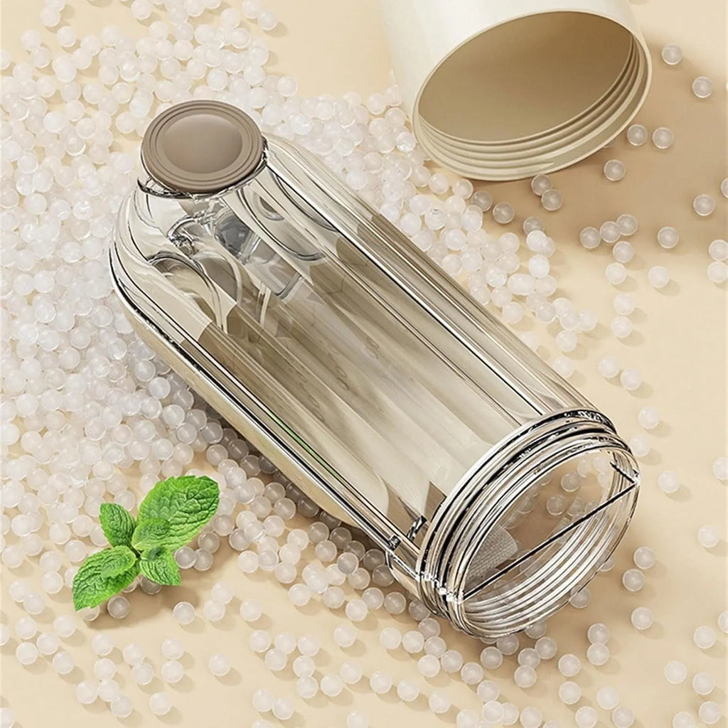 Foldable dog water bottle food dispenser with large drinking opening and integrated snack container