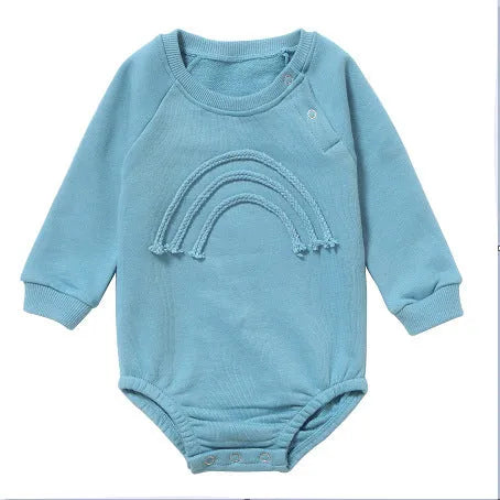 Waffle cotton baby romper with long sleeves in beige colour with cotton rope ties