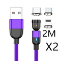 3-in-1 magnetic charging cable with 540-degree rotating head, Micro USB, 8-Pin Apple and Type-C connectors, 1m or 2m