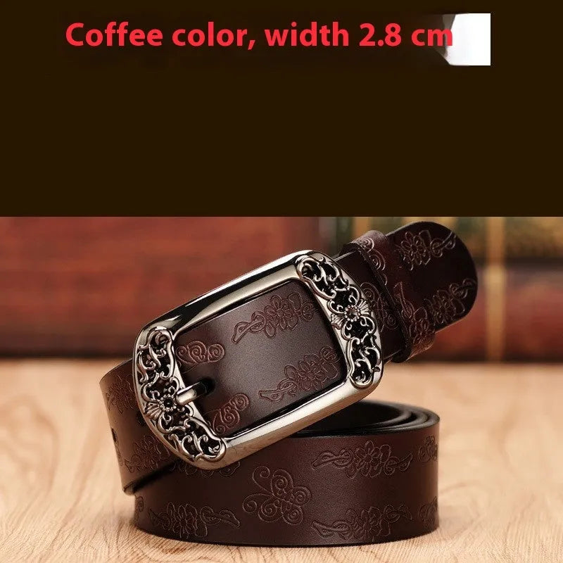 Thin black PU leather women's belt with alloy buckle on jeans