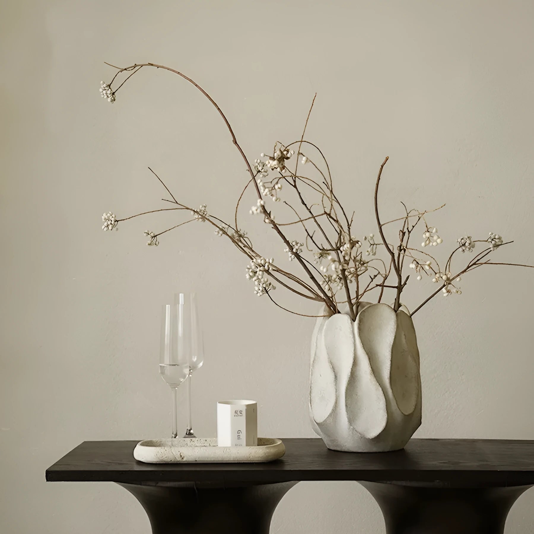 Irregular shaped art-style ceramic vase in magnesium clay for flower arrangements