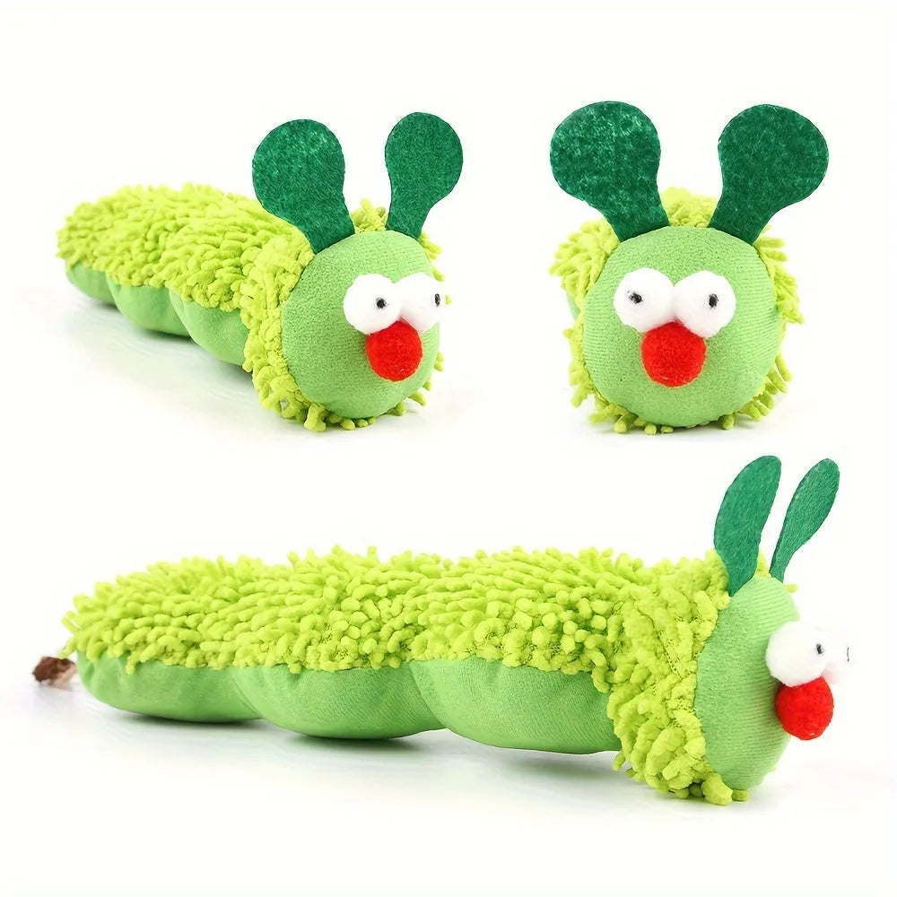 Green interactive plush cat toy pillow with sports design, measuring 24x11x5cm