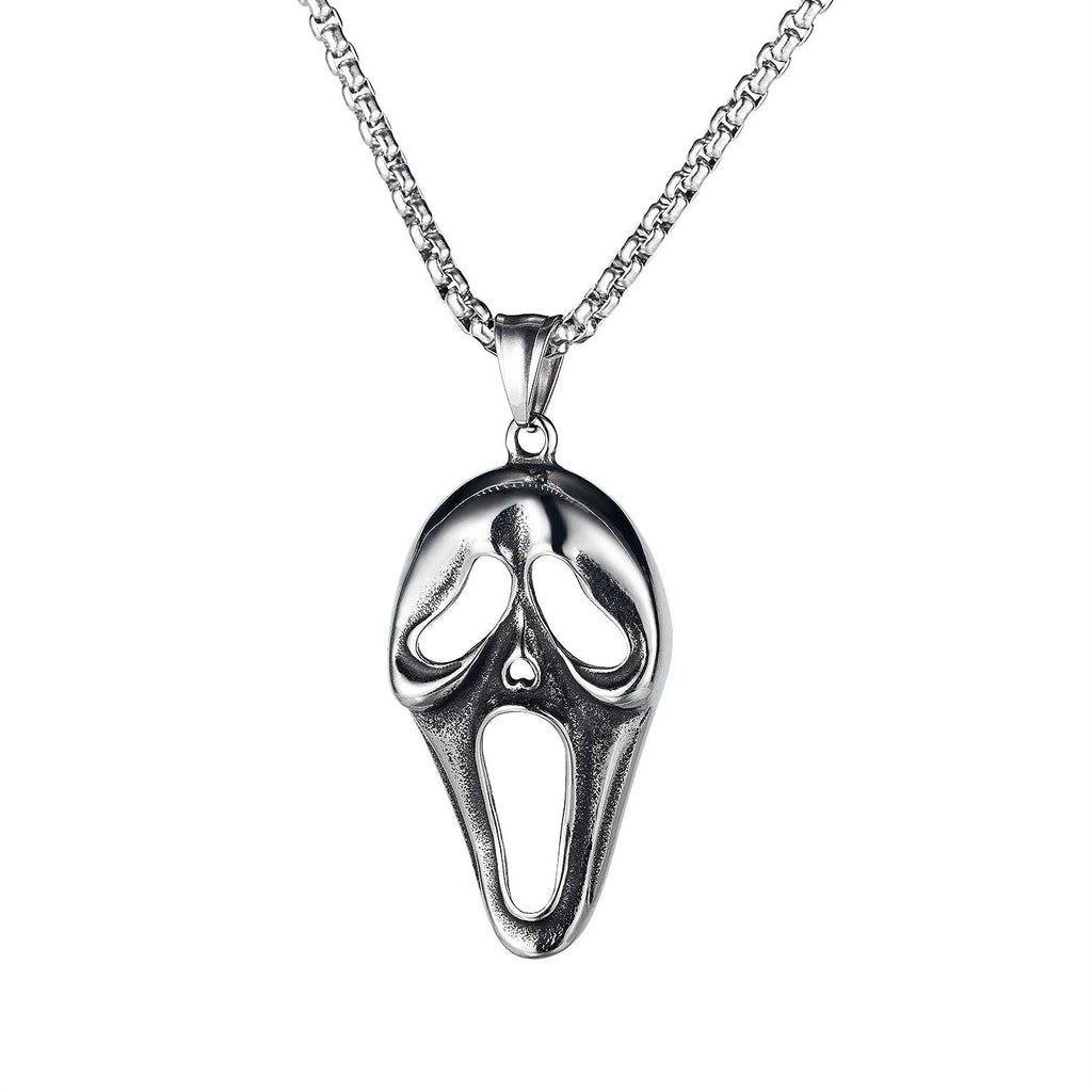 Men's silver stainless steel necklace with alloy skull pendant on chain