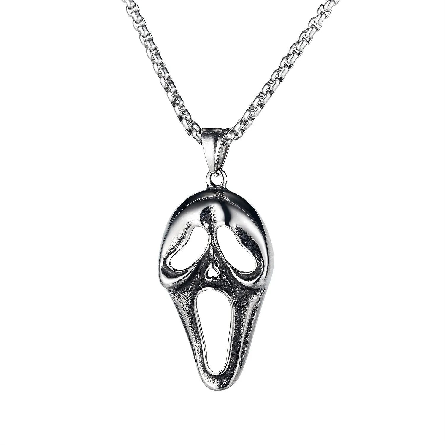 Men's silver stainless steel necklace with alloy skull pendant on chain