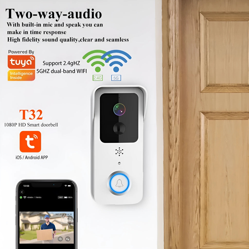 Smart home waterproof HD visual doorbell intercom unit in black or white.