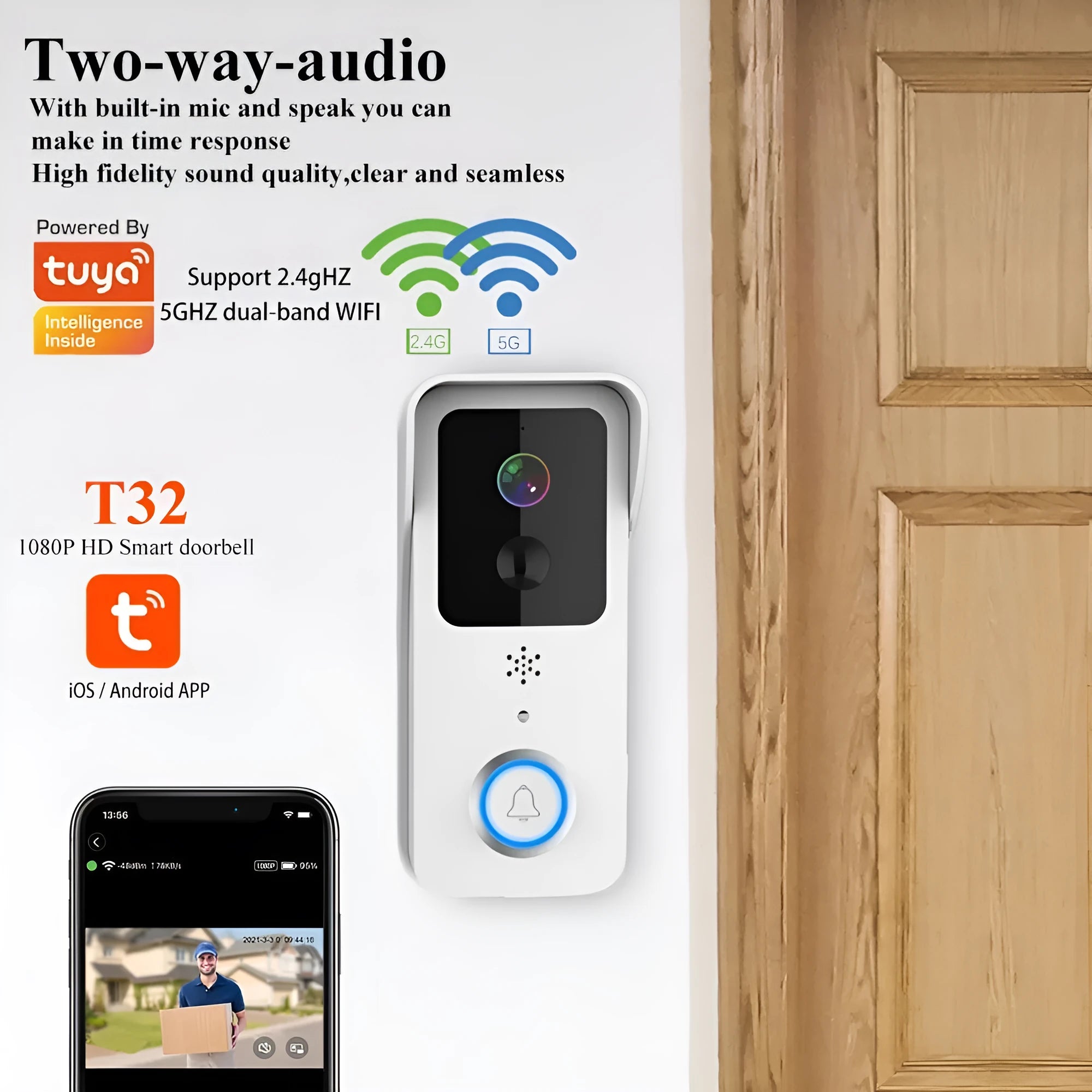 Smart home waterproof HD visual doorbell intercom unit in black or white.