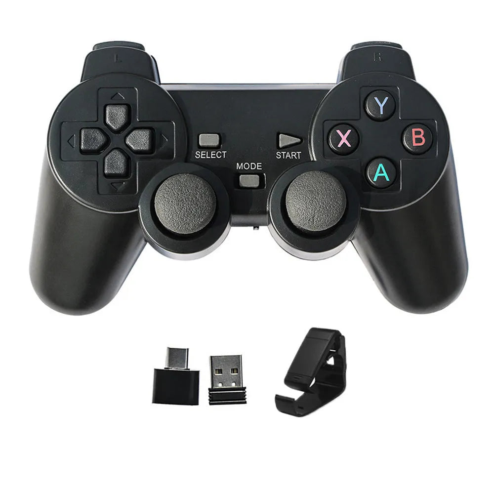 Classic Black 2.4G wireless gamepad with buttons and analogue sticks on a dark background.