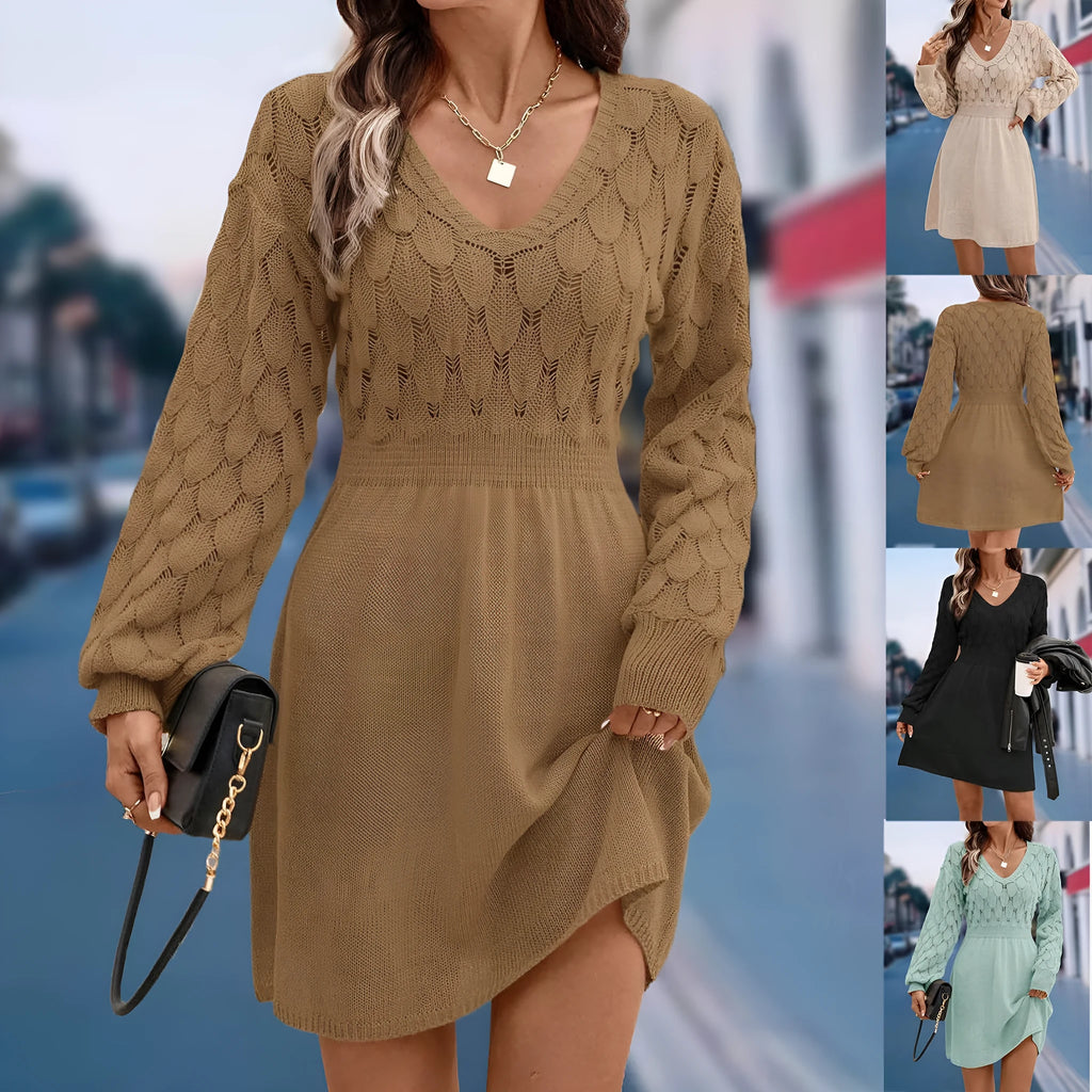 Women's artistic retro V-neck long sleeve beach dress with high waist and 3D pattern