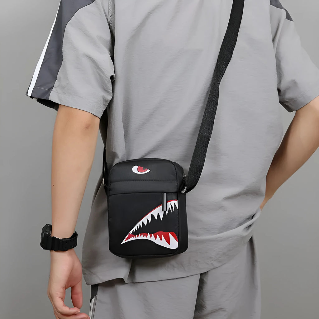 Men's small Oxford cloth crossbody bag with animal print pattern in three colour options
