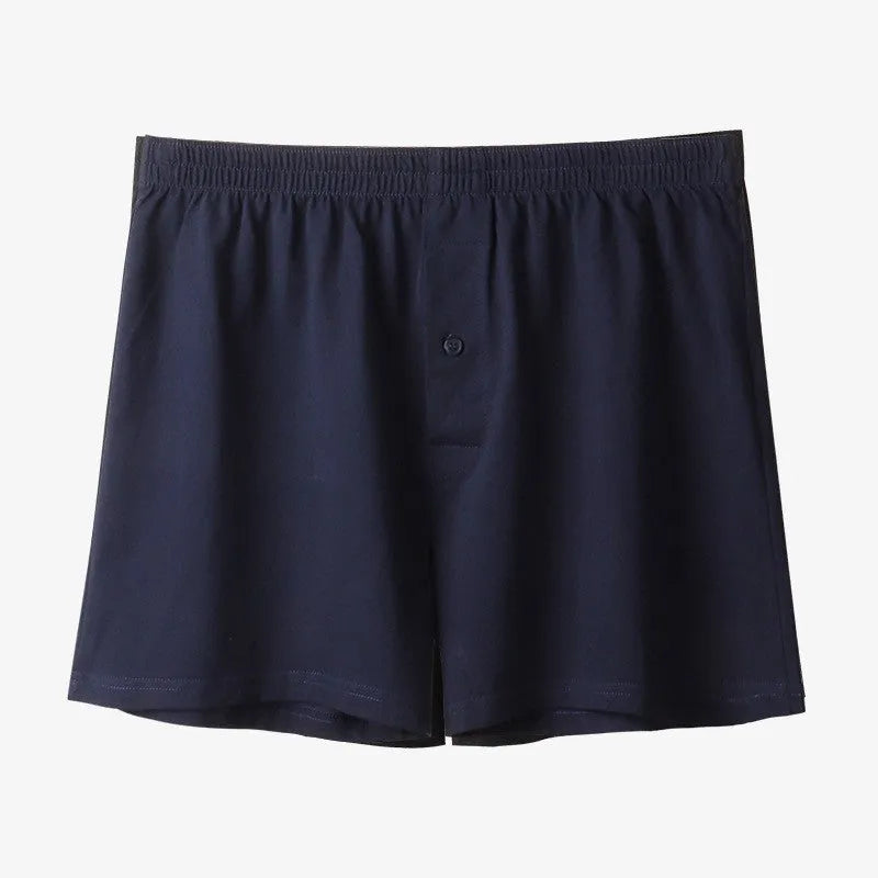 Men's loose cotton boxer shorts in solid colours with high waist design