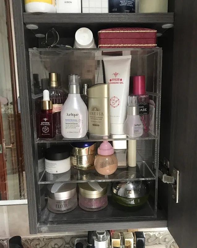 Clear acrylic storage box 24x10x34cm cosmetics organiser plexiglass display stand on vanity