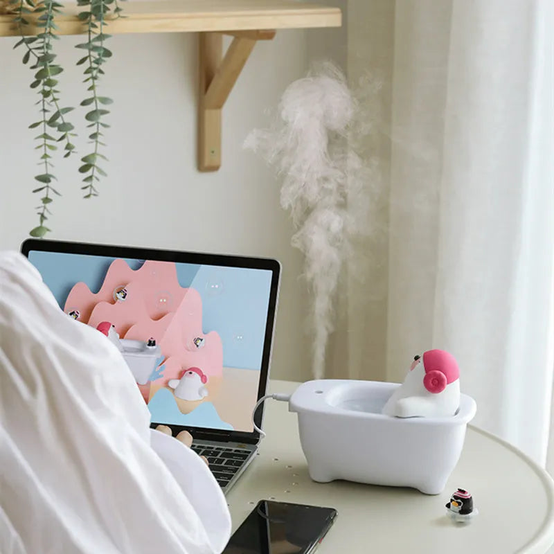 White polar bear shaped USB air humidifier with water tank and mist output
