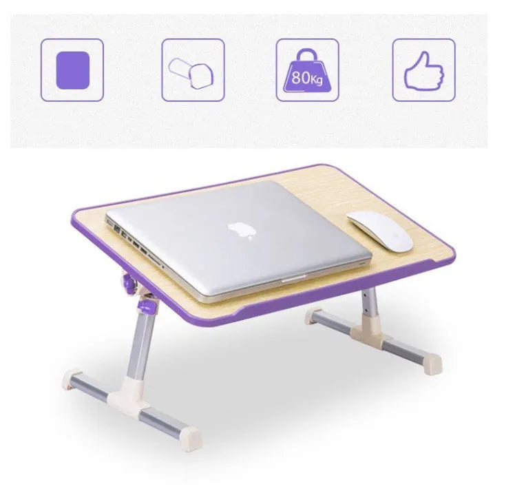 Laptop bed table with adjustable height and 0-60 degree tilt, 520x300mm top, density board and aluminium alloy, purple black green