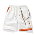 Men's black bamboo fibre sports shorts with a high waist and loose, straight-leg cropped fit on a hanger.