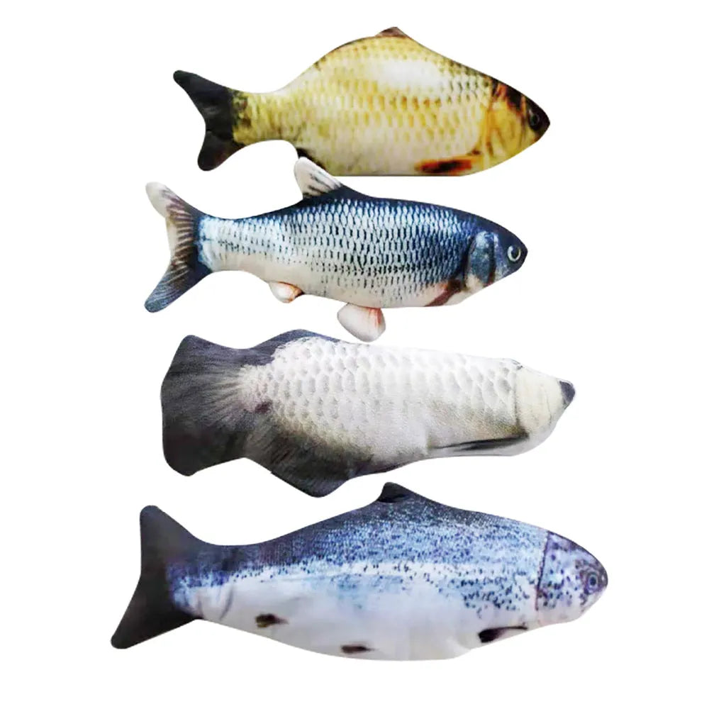 Electronic jumping fish cat toy with USB charging cable in multicolour 30cm design