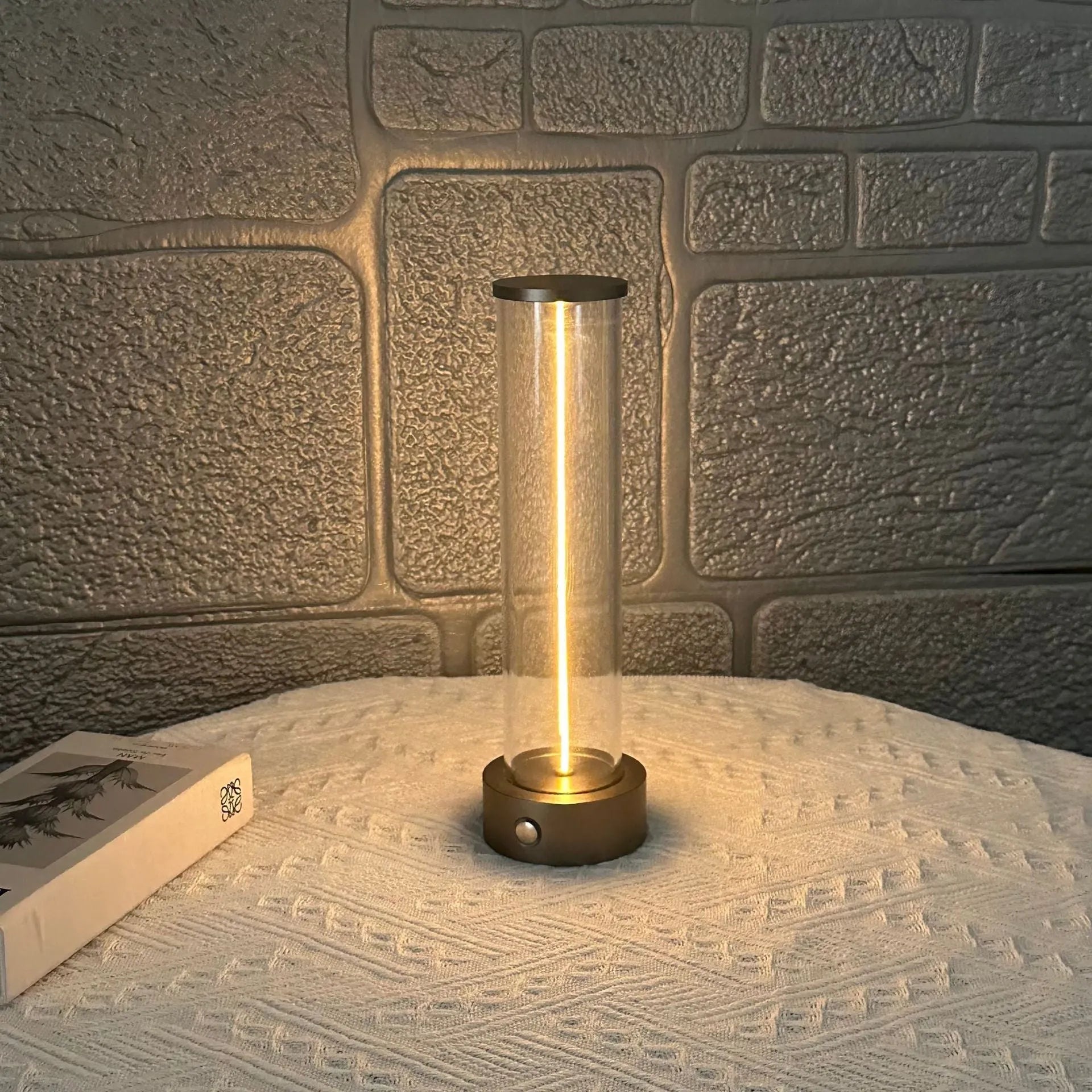 Modern white LED light strip with glass and magnetic base for USB charging