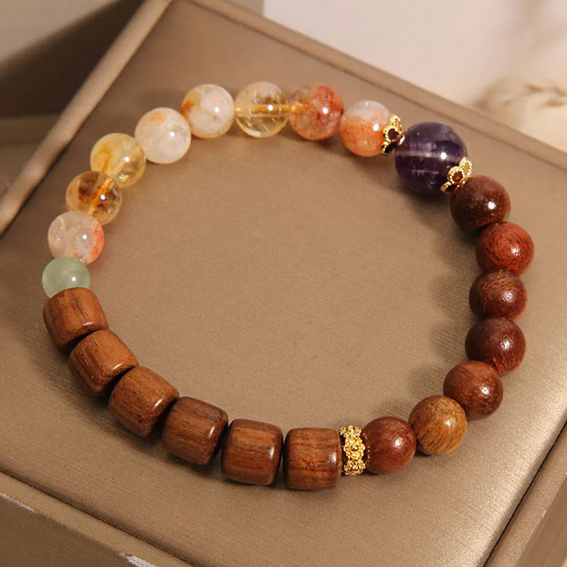 Women's crystal bracelet with pineapple yellow tower crystal and ebony amethyst beads featuring pearl, rhinestone and sequin pastoral decoration