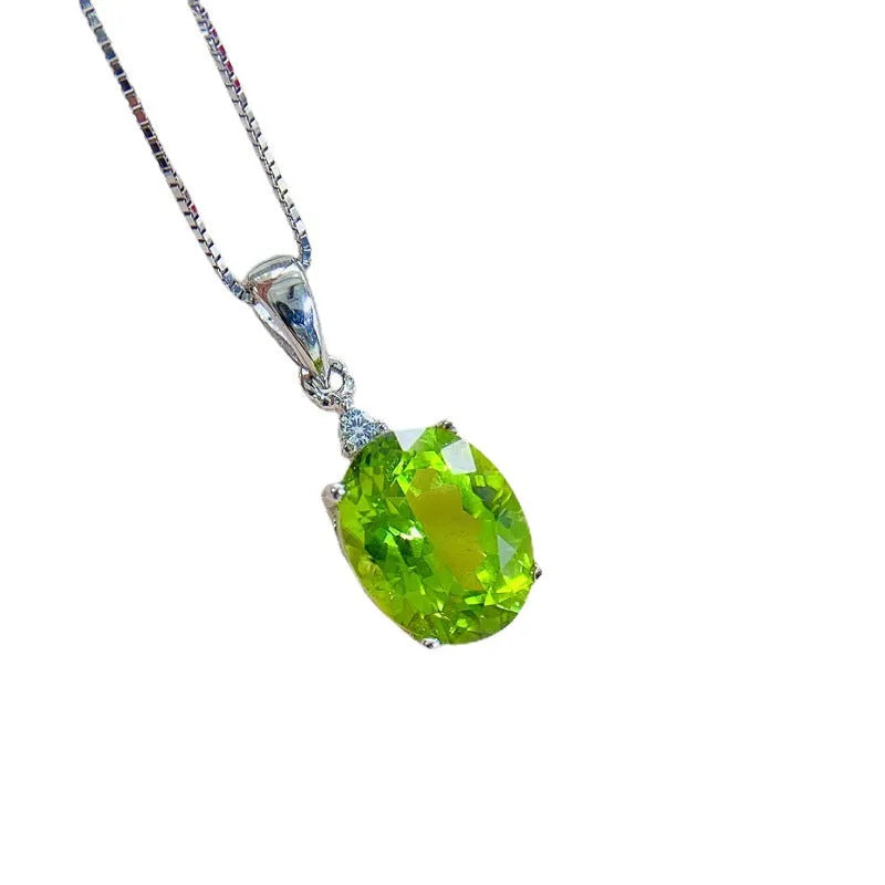 Natural peridot pendant necklace for women, 925 silver with platinum finish, green gemstone casual style
