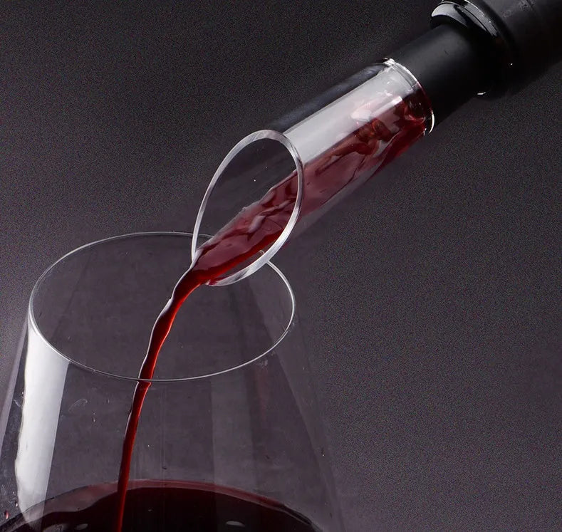 New Base five-in-one electric bottle opener set with black ABS decanter, vacuum stopper, foil knife, and storage base